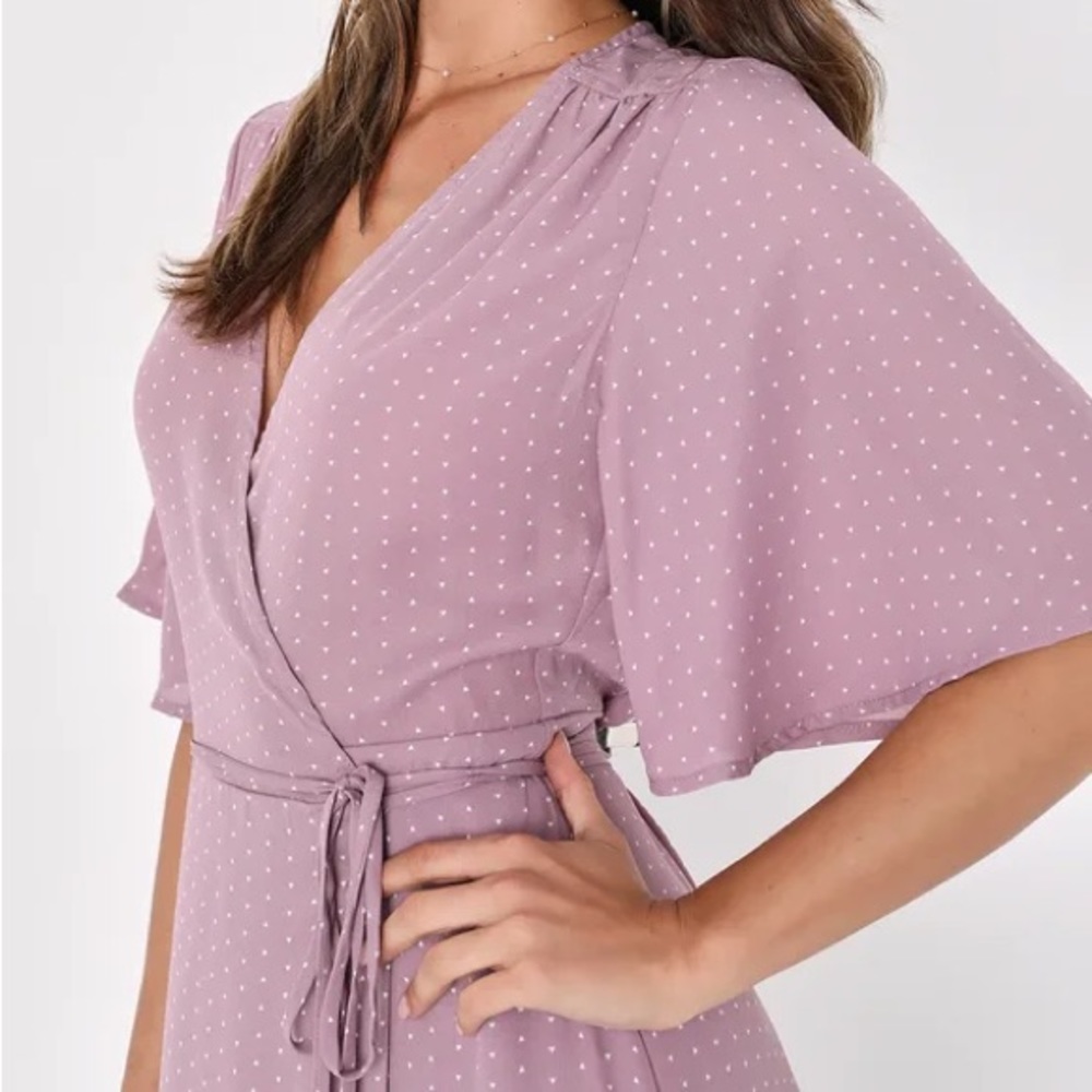 Lulu's Farah Midi Wrap Dress Purple Mauve Print Short Sleeve Women’s XL